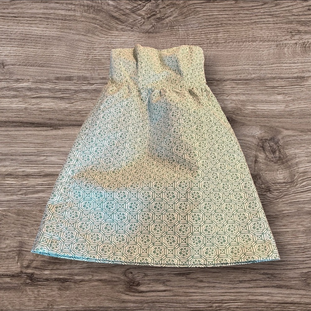 PIM + LARKIN Strapless Green White Pattern Mini Dress Size Small